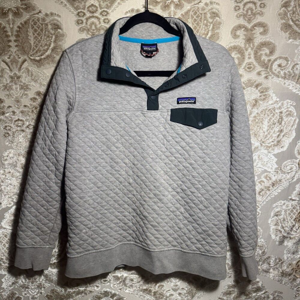 Patagonia Organic Cotton Grey Quilted Cotton T - Snap Pullover Size Small